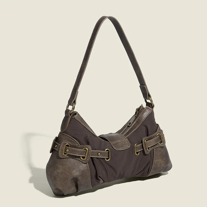 

Сумки в английском стиле для женщин, роскошные дизайнерские сумки и кошельки, новые винтажные сумки из полиэстера с заклепками, маленькая сумка на плечо под мышками