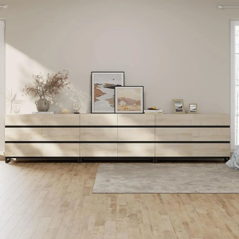 

18-Drawer Storage Unit with Metal Base for Living Room, Bedroom, or Entryway in Light Oak Finish