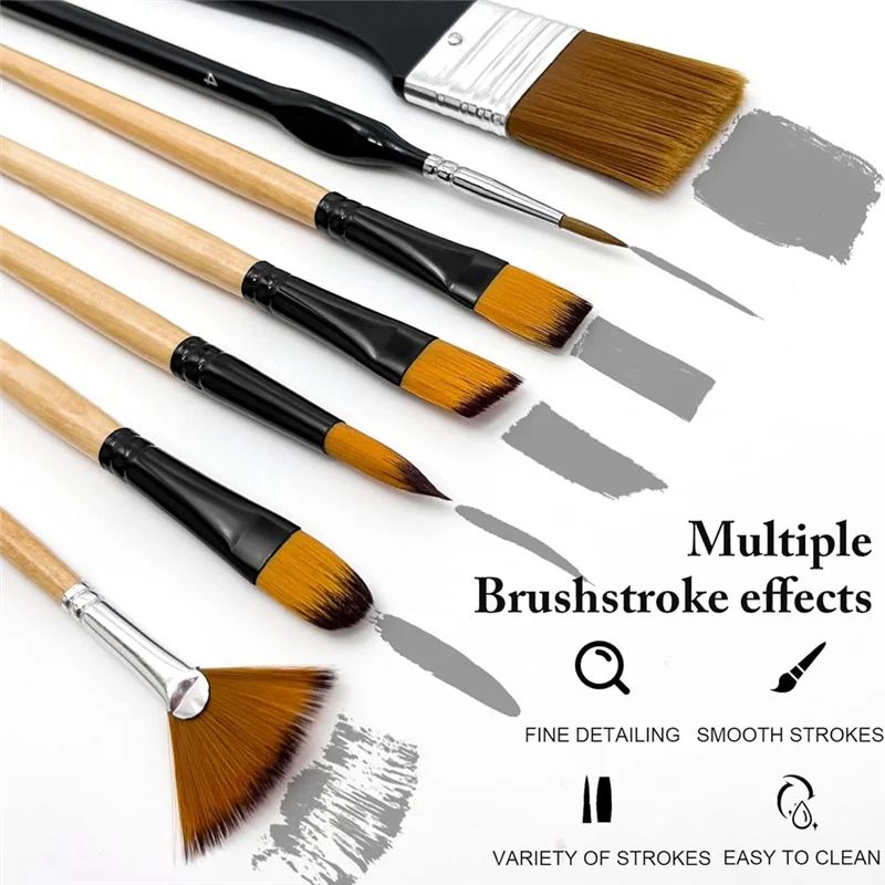 32Pcs Paint Brushes Kit For Acrylic Painting,Premium Nylon Bristles With Round, Filbert, Flat, Fan, Angle, Fine Detail Brush Kit