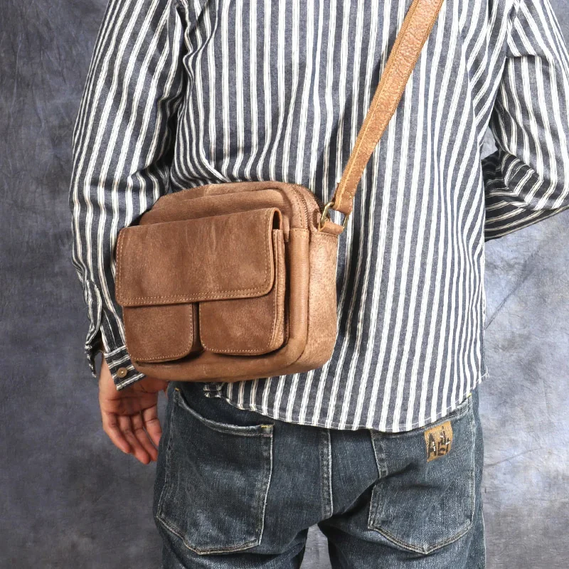Handmade Retro Matte Leather Shoulder Bag Men's Genuine Leather Casual Top Layer Cowhide Crossbody Bag