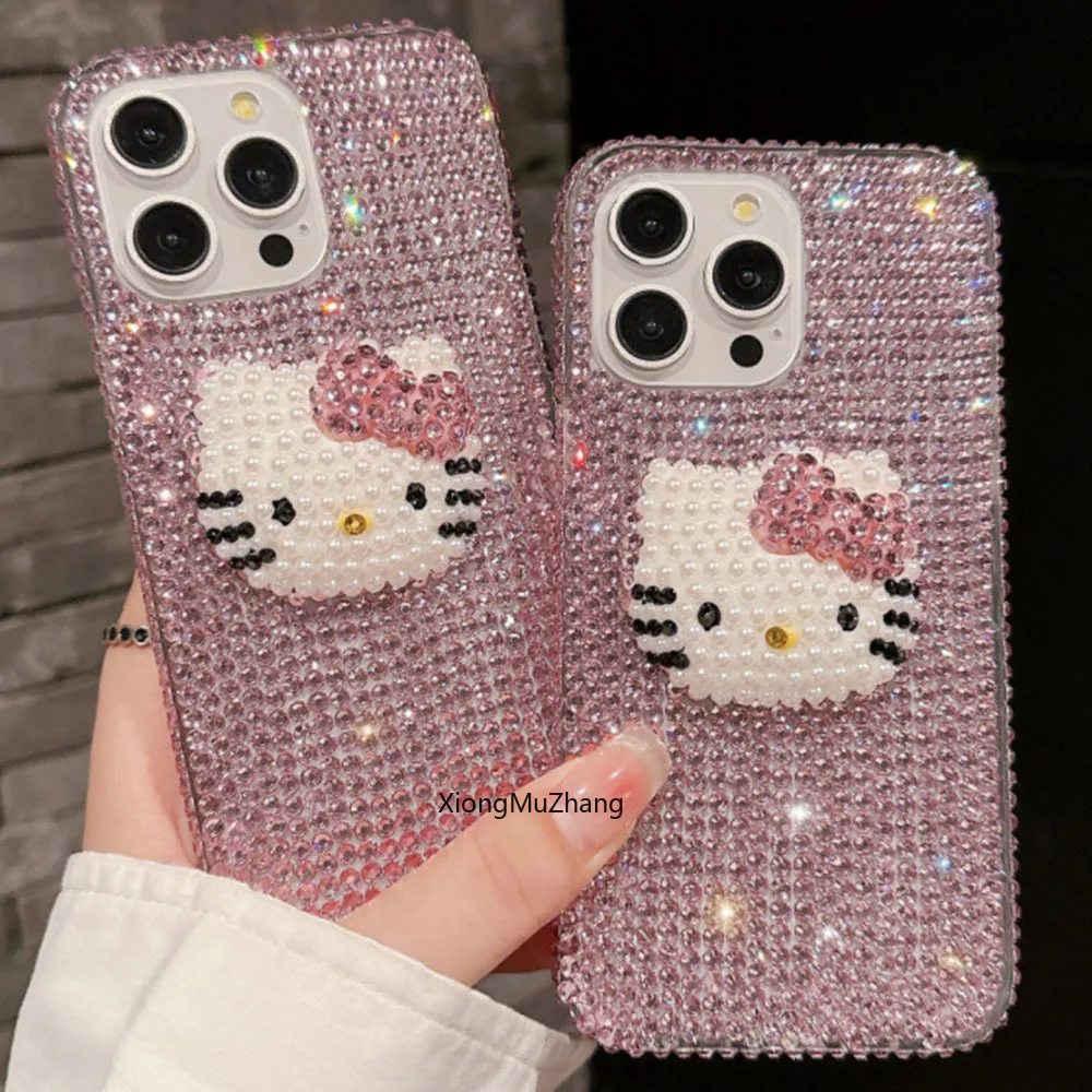 

Sanrio Hello Kitty Handmade Flashing Diamond Case Custom For Samsung Galaxy S25 S24 S23 S22 Ultra S21 S20 FE S10 Note 20 10 Pro