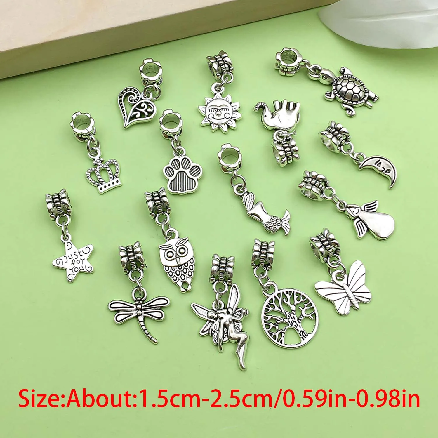 10/15 Antique Silvery Various Styles large Hole Beads Charms Alloy Retro Pendants For DIY And Jewelry Making Accessories