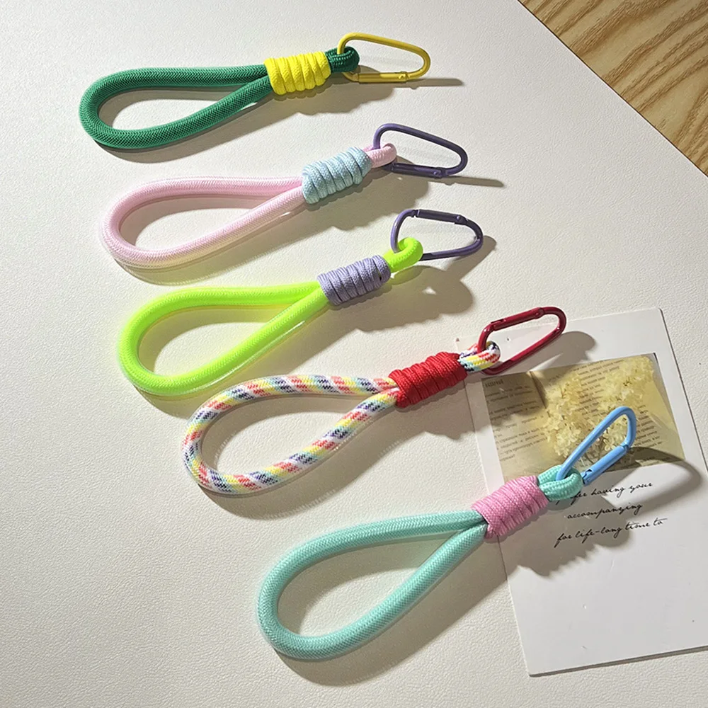 LLavero de cuerda para bolso de teléfono móvil con colgante fluorescente de malla, accesorios decorativos creativos de moda, correa para la muñeca