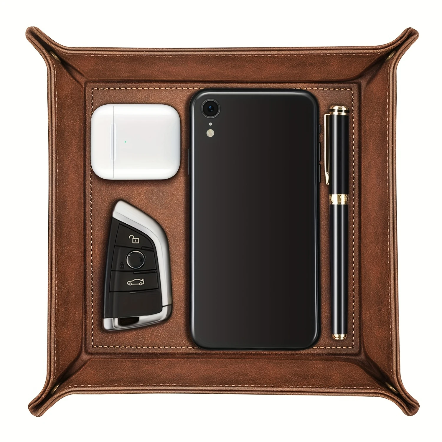 

Sleek and Stylish Men's Faux Leather Valet Tray Organizer - Multifunctional Catch-All Tray for Dresser, Nightstand, and Entryway