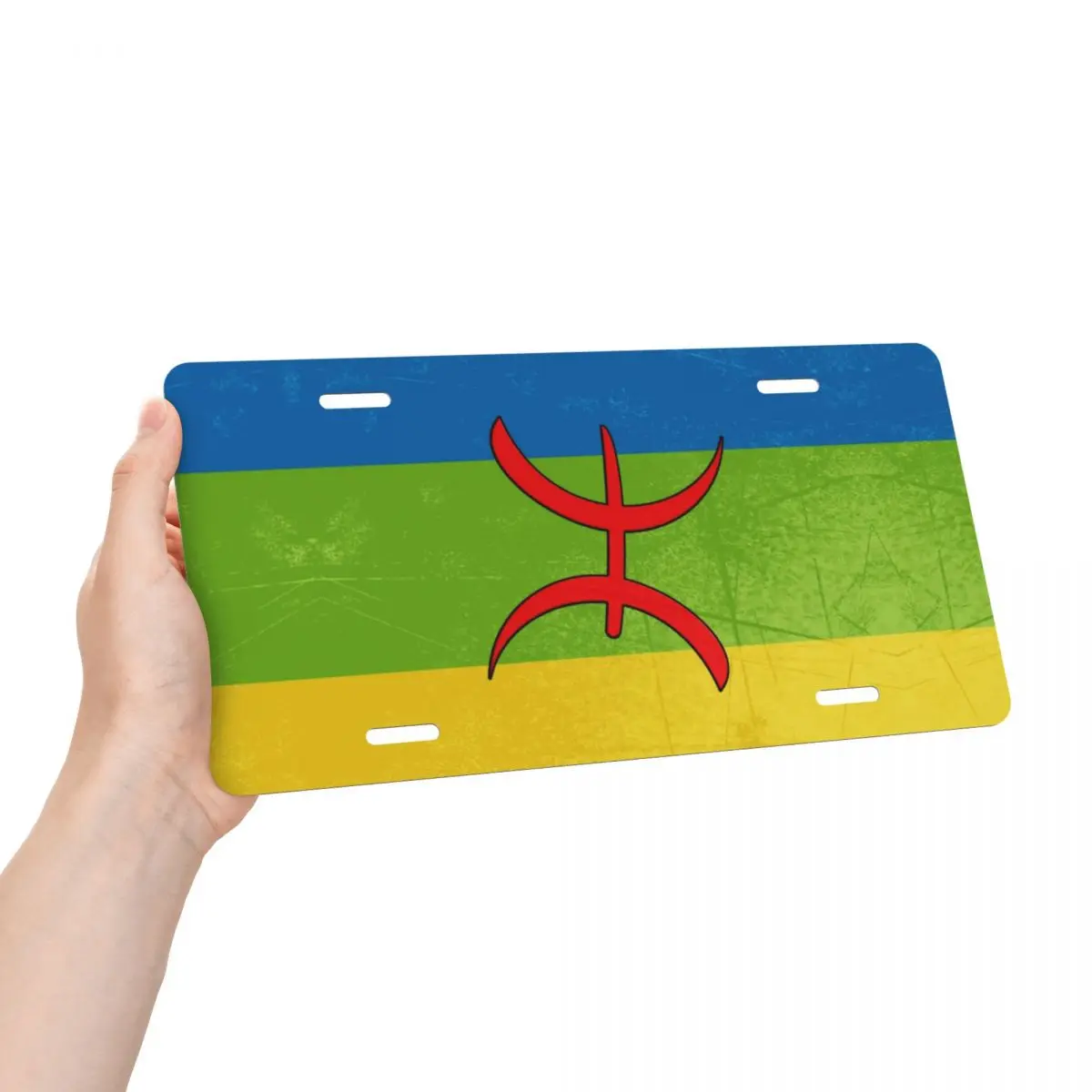 Custom Vintage Amazigh Flag License Plate Cover Berber Tifinagh Logo Decoration Vanity Tag Aluminum Metal License Plate Sign