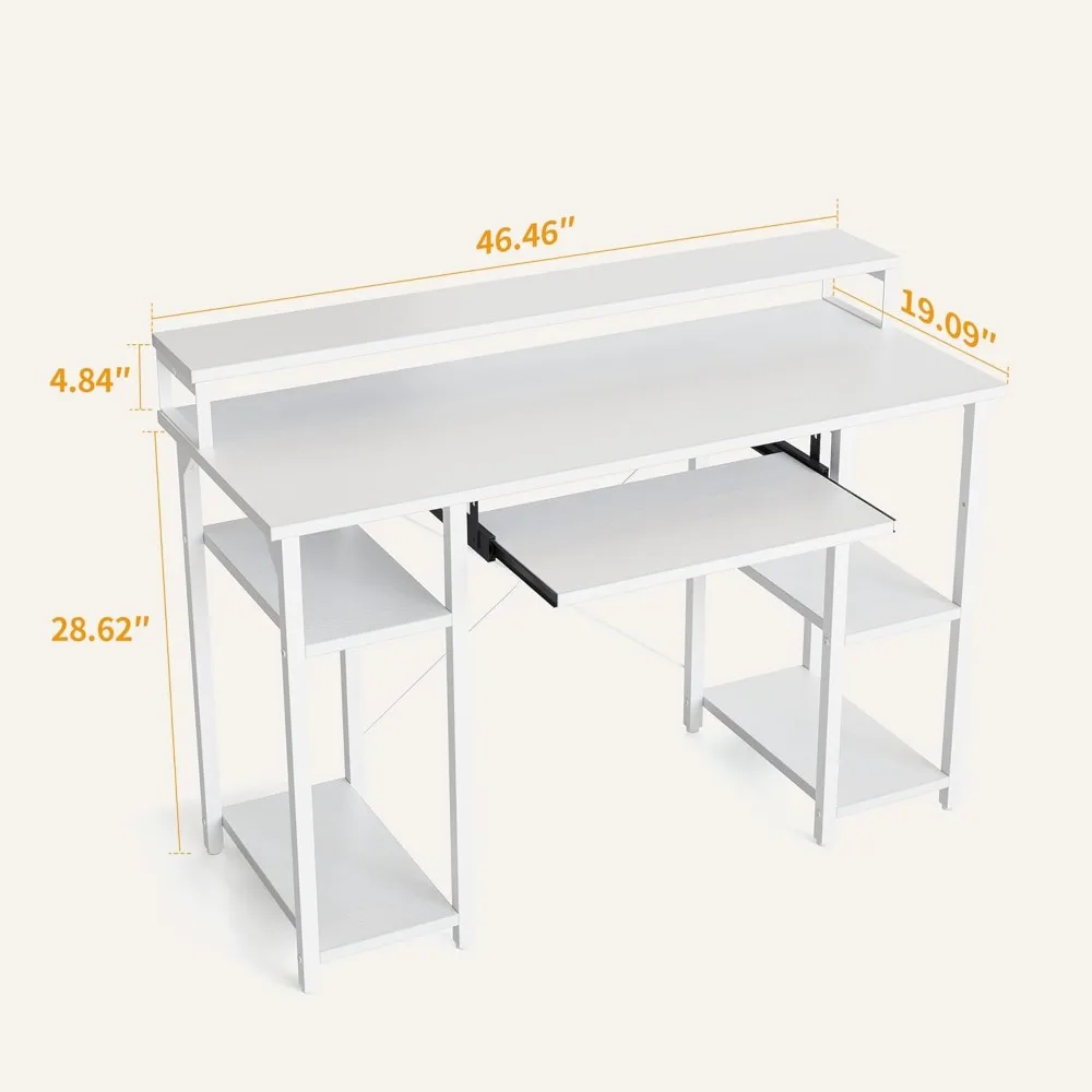 CubiCubi-Bureau d'ordinateur avec support de moniteur et étagères de rangement, bureau de studio musical, escalier clavier, 47 pouces