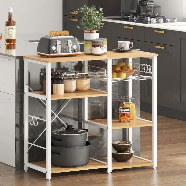 3-Tier Kitchen Baker's Rack, Utility Microwave Oven Stand with Storage, Coffee Bar Station, Workstation Kitchen Shelf Cart,