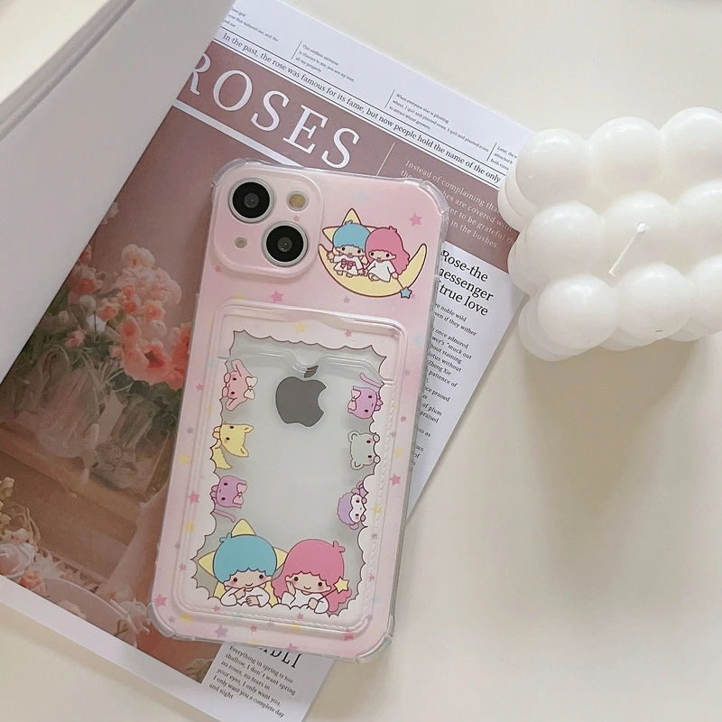 Cute Cartoon Sanrio Hello Kitty Transparent Phone Case For iPhone 15 Pro 14 13 12 11 Pro Max Soft Tpu Wallet Cover Card Holder