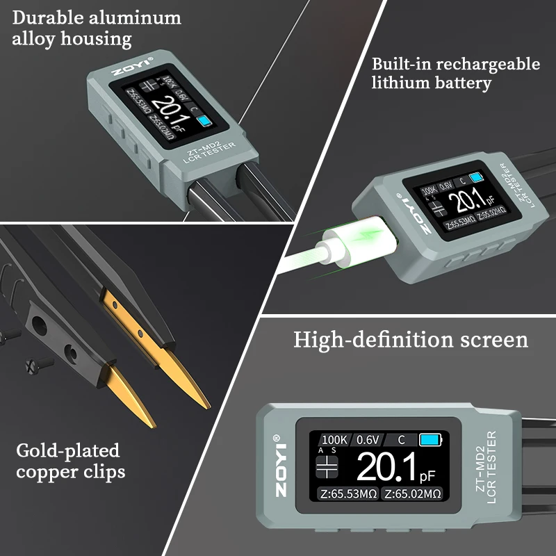 ZOYI ZTMD2 Smart Tweezer LCR جهاز اختبار الجسر الرقمي بقياس مفتاح واحد لـ: المقاومة، السعة، الحث، الثنائيات، الجهد