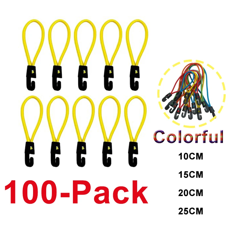 100-Pack Elastics Small Luggage Strap Heavy Type Bungee Cord with Hook Regulable Length Luggage Rope Durability Outdoor Gears