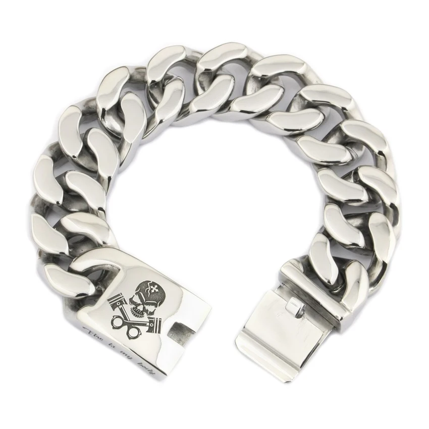 Stainless Steel Deep Engraved Skull Engine Bracelet 5D106