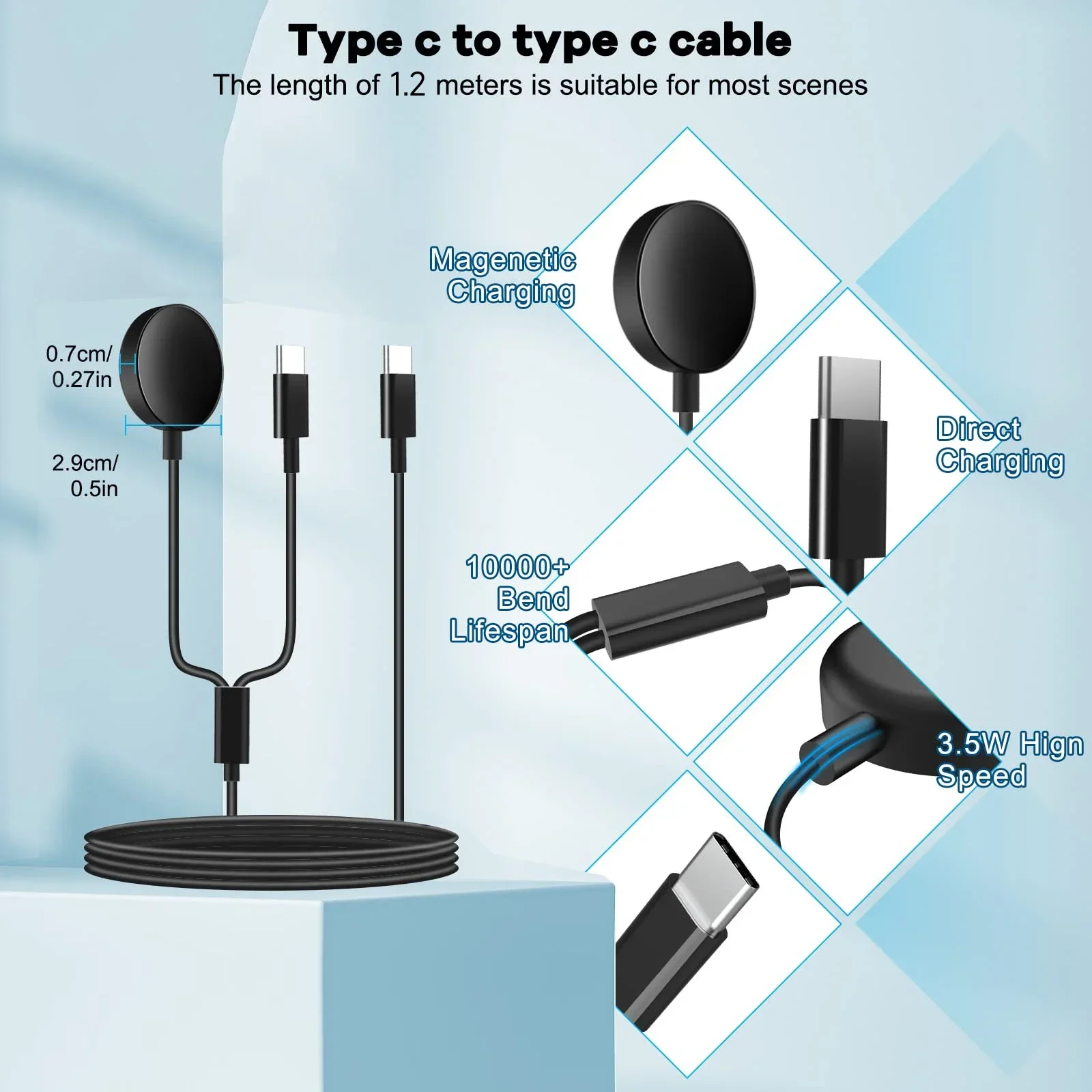 VIEKFON 2-in-1-USB-C-Ladegerät für Samsung Galaxy Watch Typ C USB-A-Kabel für Galaxy Watch6/5/4 Watch 5 Pro Galaxy S23 S22 Ultra