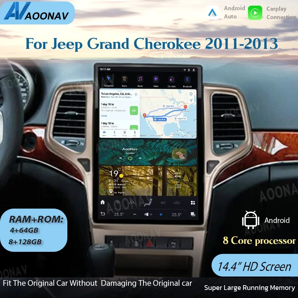 

Автомобильный радиоприемник 14,4 дюйма для Jeep Grand Cherokee 2011-2013 дюймов сенсорный стерео экран Android GPS-навигация мультимедийный видеоплеер Qualcomm