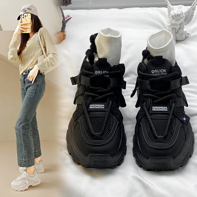 

Модные женские туфли для папы на толстой подошве, дышащие повседневные кроссовки в стиле ретро с сеткой, модный бренд, осеннее похудение