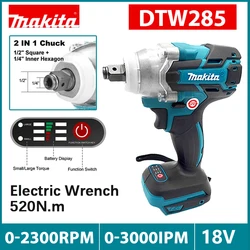 Makita DTW285 520N.M 임팩트 전기 렌치, 브러시리스 렌치, 무선 공구, 충전식 전동 공구, Makita 18V 배터리 2024