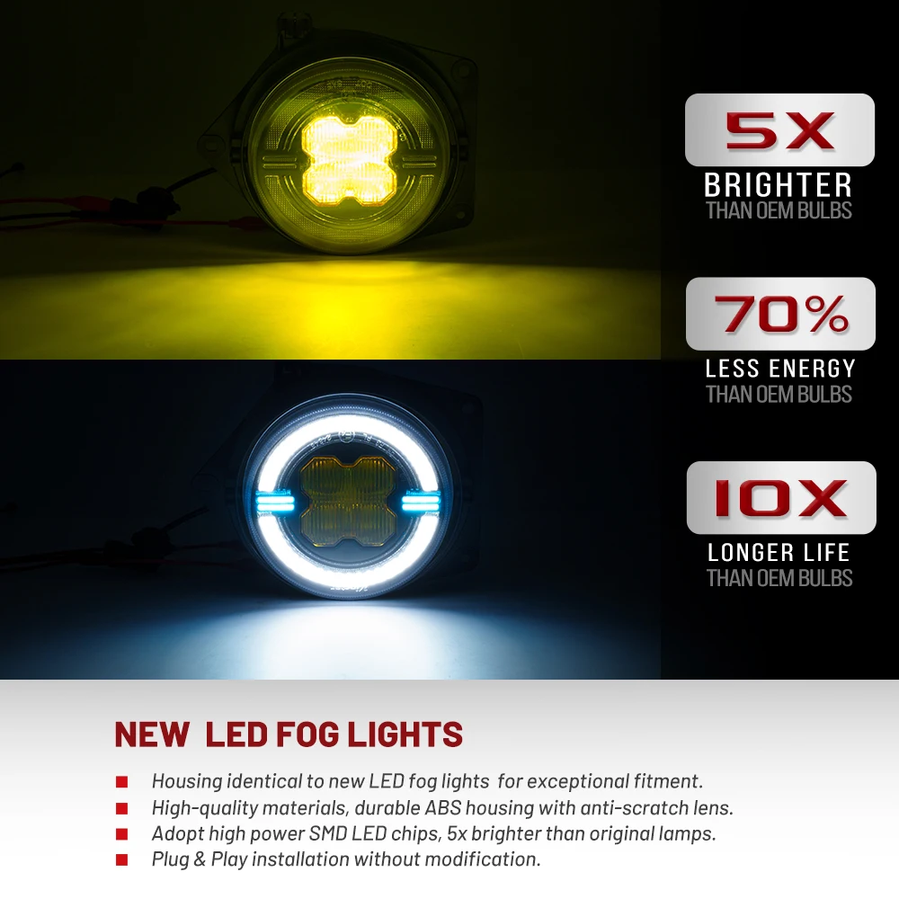 4300K LED Bumper 2in1 Driving Fog Lights Assemblies w/DRL Halo Daylights For Hummer H3 2006-2010 H3T 2009 2010 Car Running Lamp