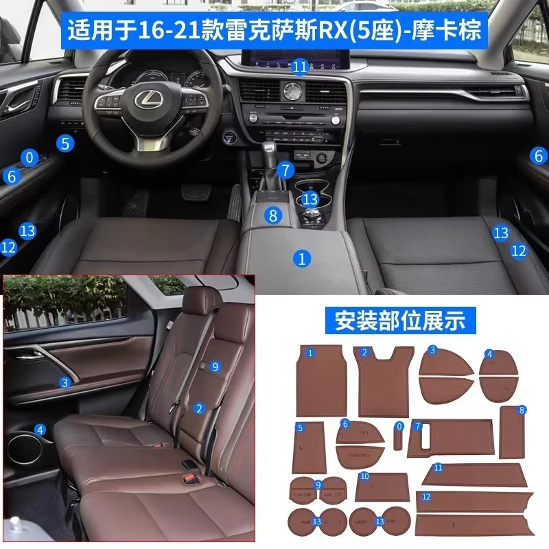 Car Door Groove Mat Cup Mat for Lexus NX260 NX350h ES200 RX300 Center Console Storage Box Mats Auto Gate Slot Cup Holder Pad