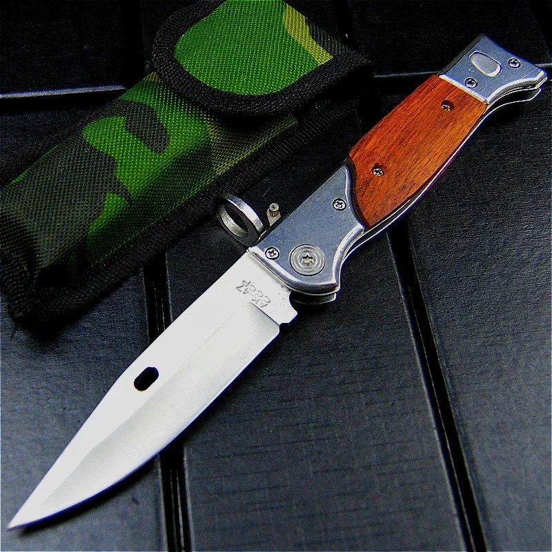 AK47 Style Assisted Opening Tactical Folding Knife 440C Blade Wooden Handle EDC Hunting Self Defense Rescue Sharp Knives