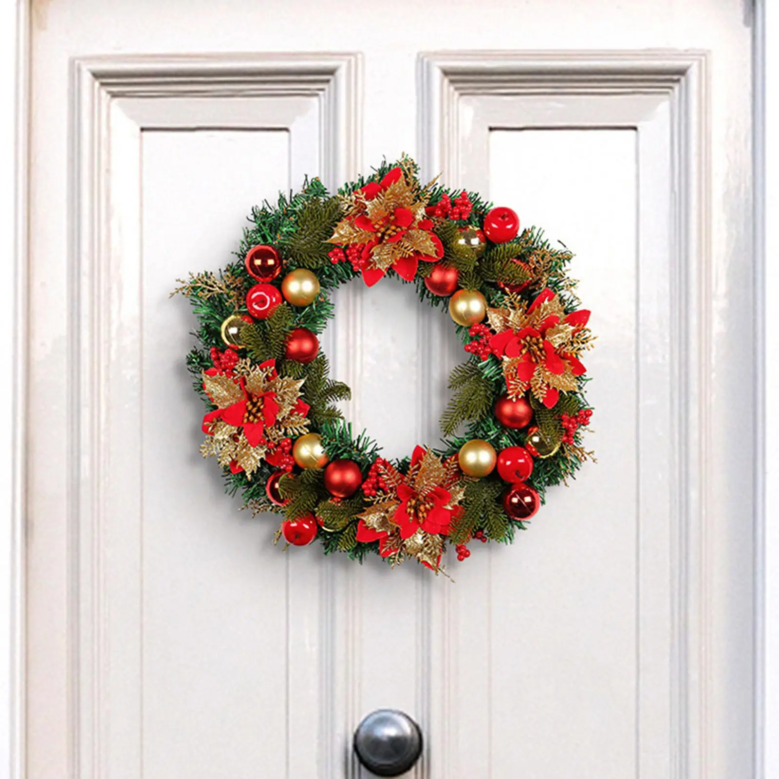 Christmas Wreath Front Door Decorations Artificial Pine Garland Outdoor Holiday Wall Hanging for Home Winter Farmhouse Xmas
