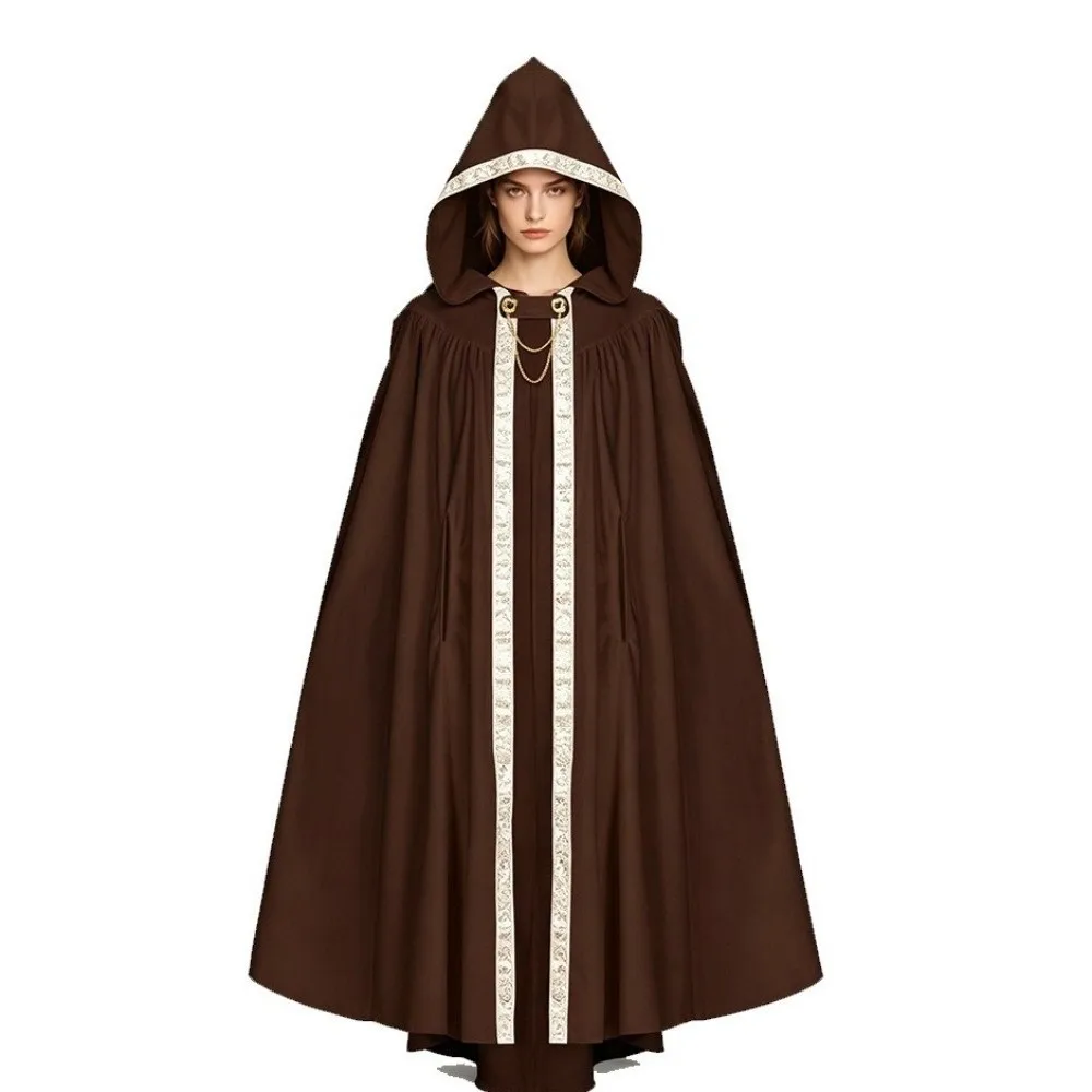 Warrior Cloak Anime Medieval Cloak Fantasy Pastoral Ribbon Edge Hooded Cape Hood Robe Gothic Halloween Cloak Medieval Hunter
