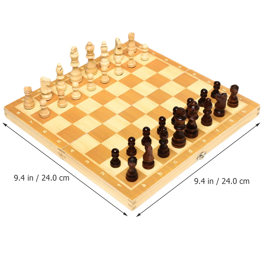 

1Set Wooden International Chess Durable Foldable Board Design Practical Indoor Outdoor Educational Chess Set