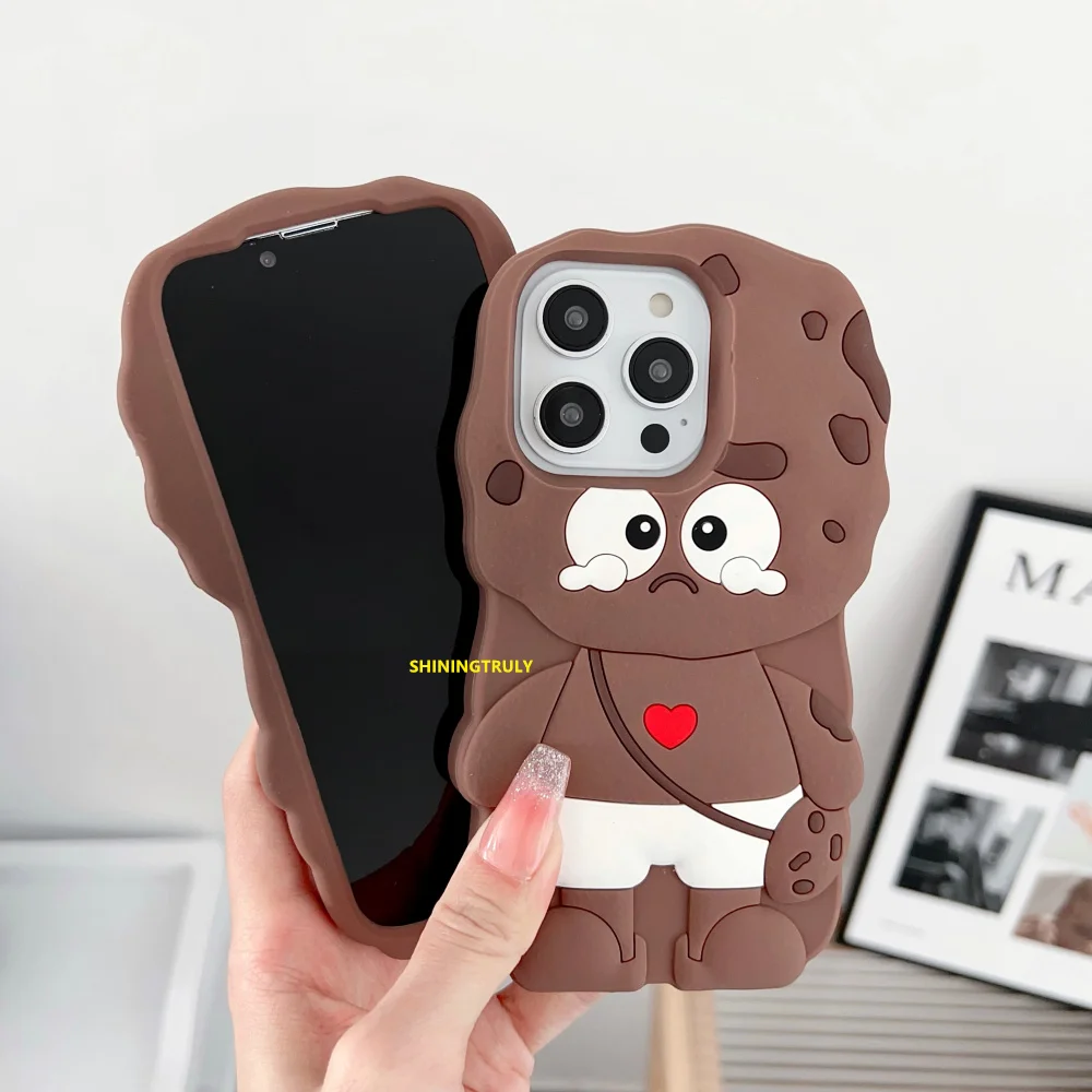 Cute Cartoon 3D czekoladowy futerał na ciasteczka dla iPhone 15 14 13 12 11 Pro XS Max XR 7 8 miękki silikonowy pokrowiec na smycz