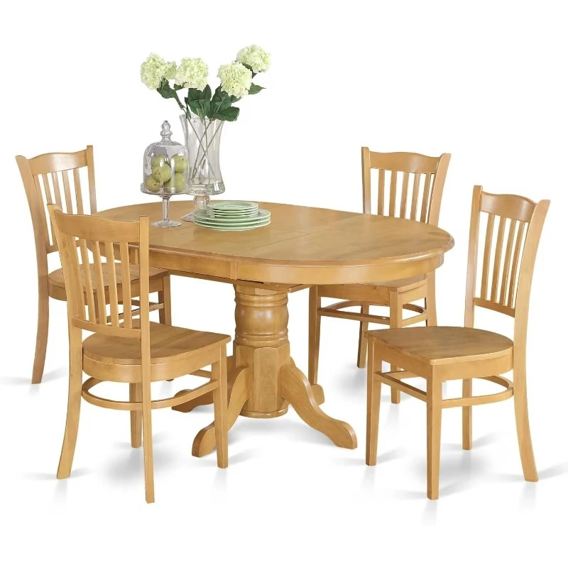 5 Piece Room Set Includes an Oval Kitchen Table with Butterfly Leaf and 4 Dining Chairs, 42x60 Inch