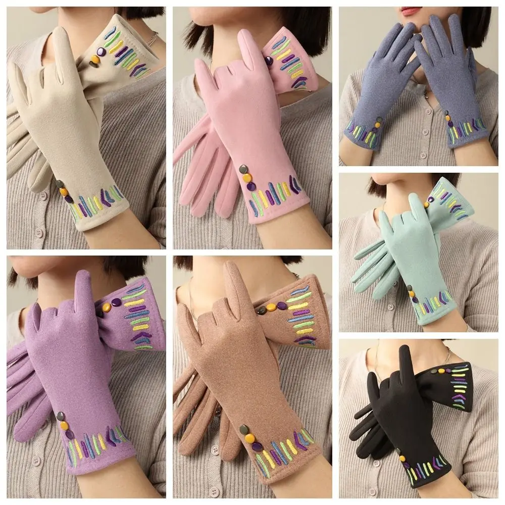 Guantes gruesos de terciopelo de gamuza para mujer, guantes de felpa de Color sólido para pantalla táctil, manoplas de invierno con dedos completos para mantener el calor, esquí