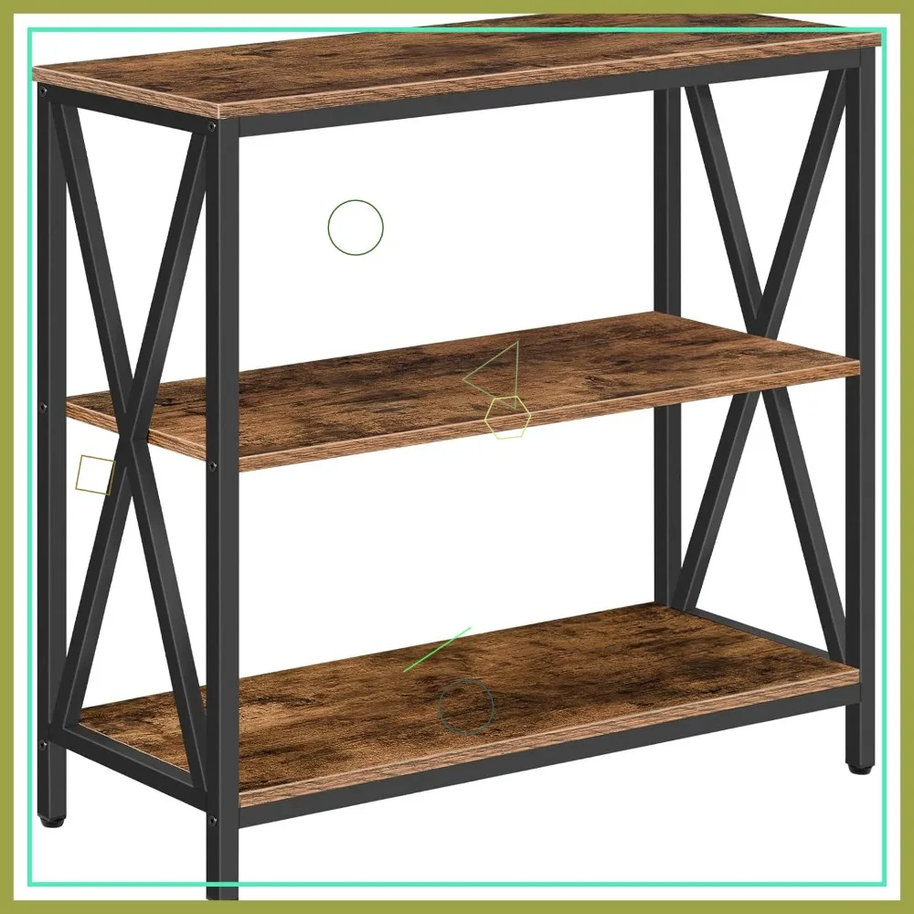 

Industrial Rustic Brown Console Table with 3-Tier Open Shelves, Easy Assembly for Living Room, Entryway