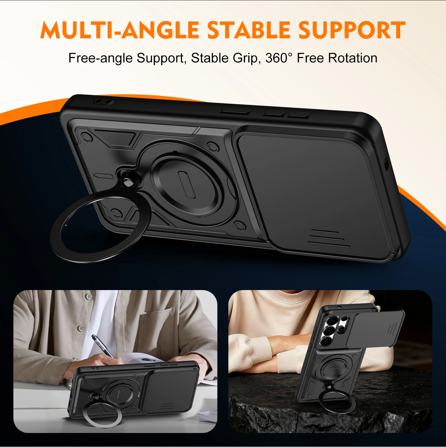 Magnetische Metall-Ständerhülle für Samsung Galaxy A07 A17 A26 A36 A56 A37 A57 S26 Plus Ultra mit drehbarem Schiebe-Kameraschutz – Detail 4