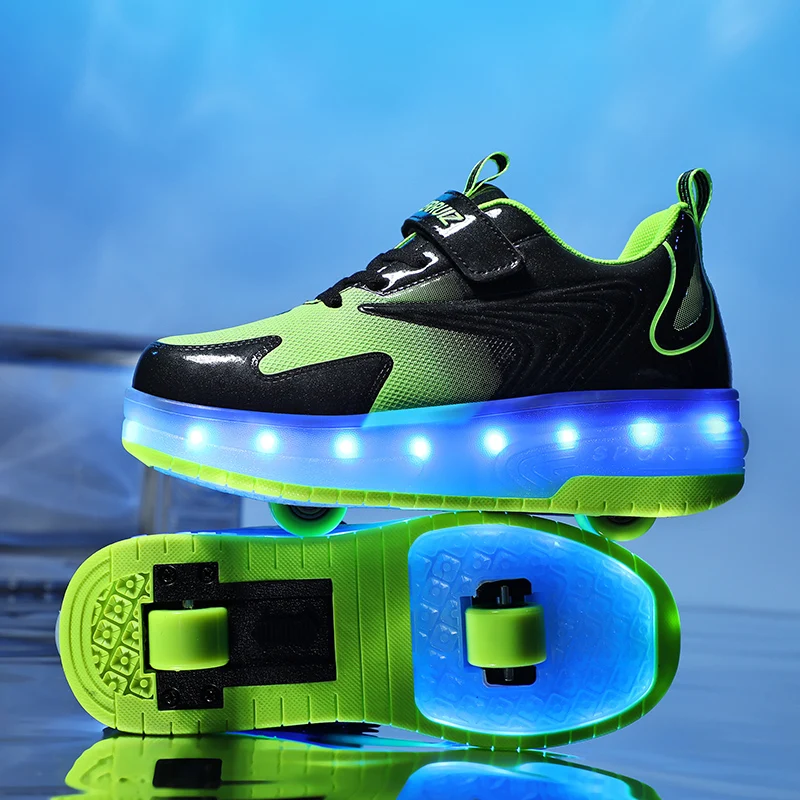Boys Girls Roller Shoes LED Light Up USB Charging Children Roller Skate Casual Skateboarding Shoes Sports Shoes Kids Sneakers