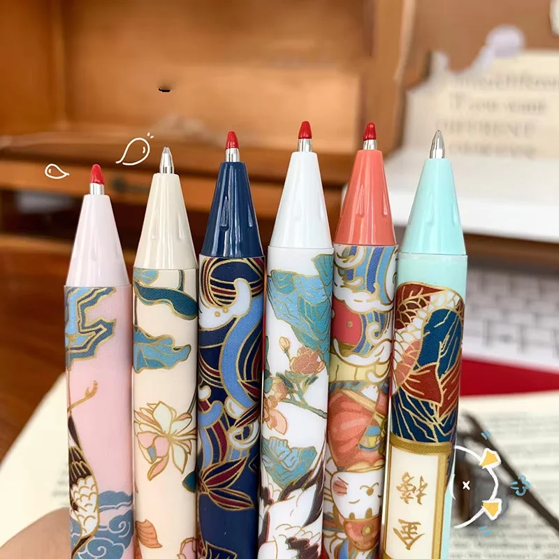 5 pçs/set bonito dos desenhos animados 0.5mm gel caneta estudante inscrição escrita nacional koi boa sorte imprensa caneta escola escritório papelaria