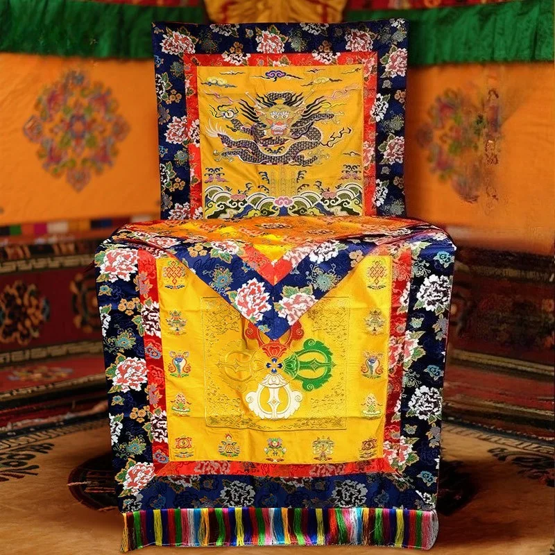 100CM Square Peony Flower Tibetan Decorative Tablecloth Hand-embroidered Double-layer Cloth Buddhist Ritual Objects Table Mat