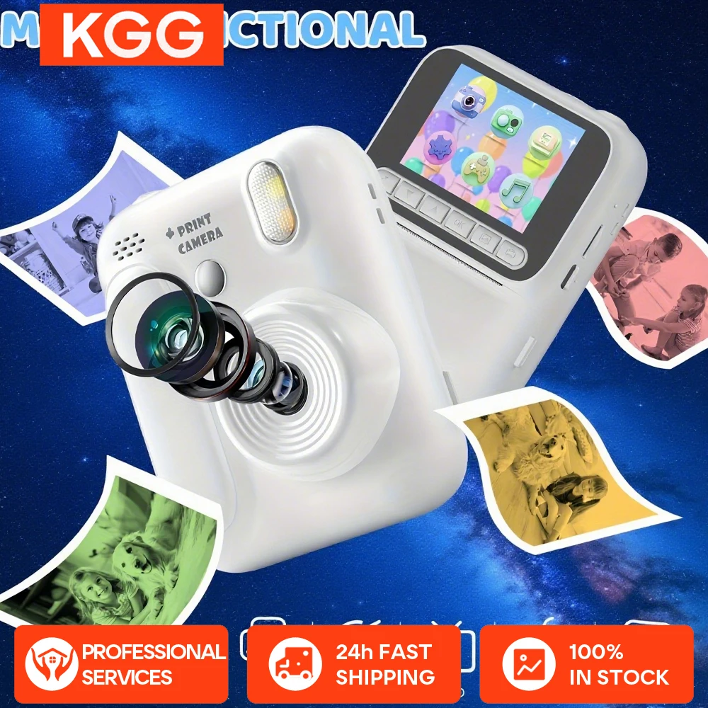 Macchina fotografica istantanea per bambini Macchina fotografica con stampa a colori 1080P Stampa termica Giocattoli Fotocamera Stampa Foto Videogiochi Musica Regalo per bambini 32GB