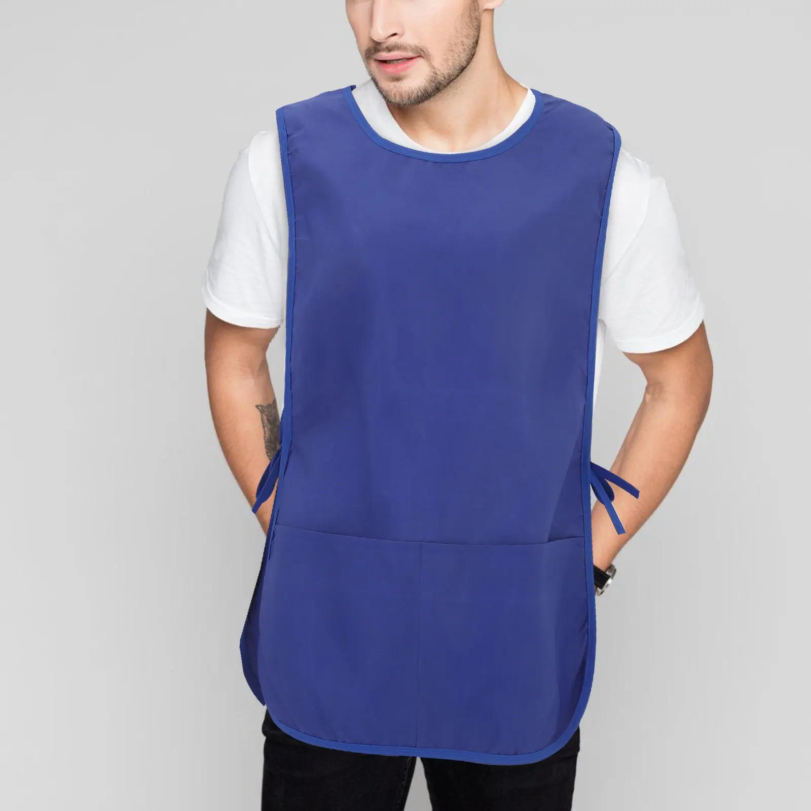 2 Pcs Polyester Overalls Cafe Apron Barber Chef Aprons Cooking Cleaning Apron With Pockets Unisex Apron Work Vest