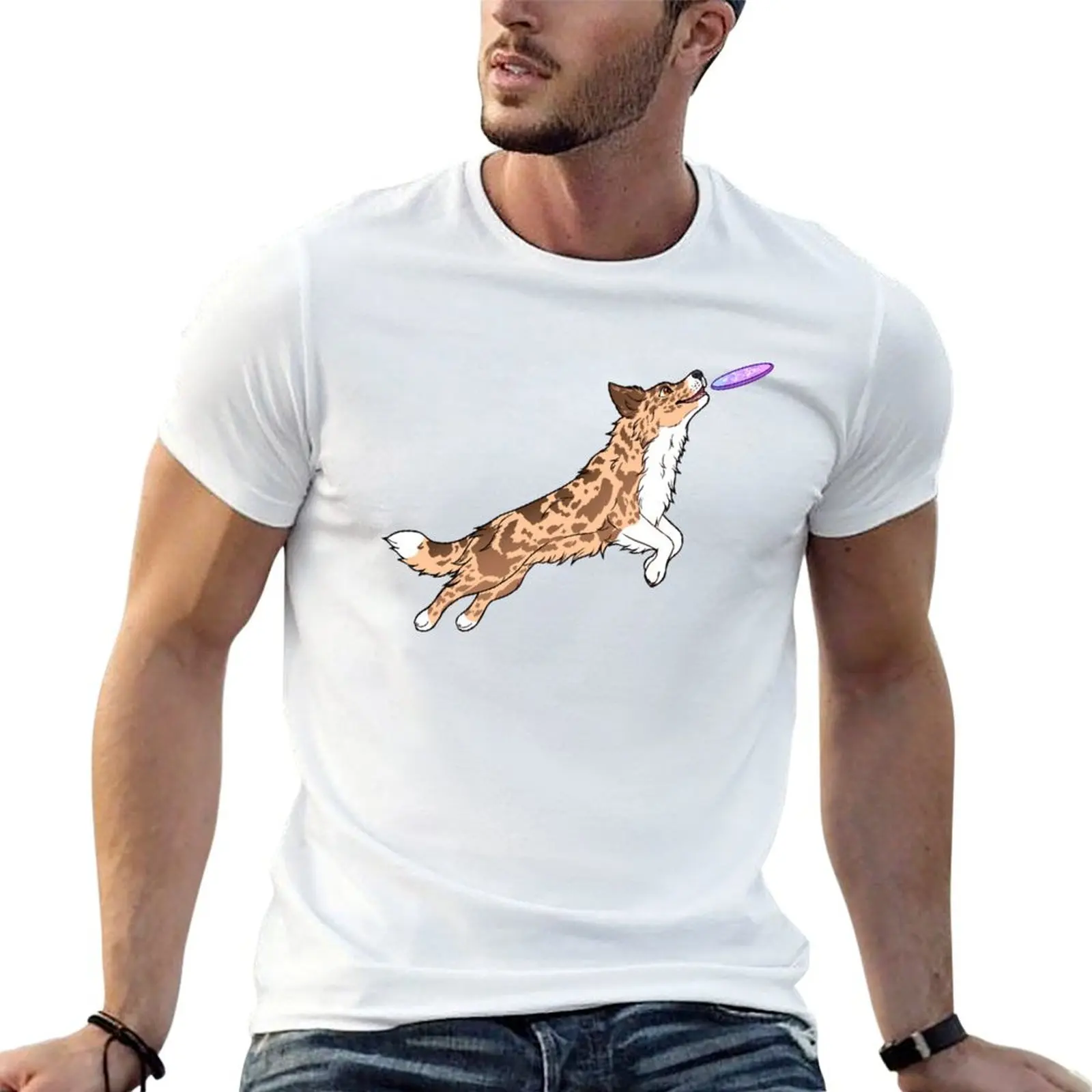 Camiseta Sable Merle Border Collie Catching Disc, camiseta festiva sencilla