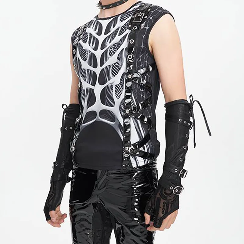 2025 Devil Fashion Gothic Punk Cross Tie Rivet Strap Men's Arm Cover, Men's gloves Neutral arm sleeves