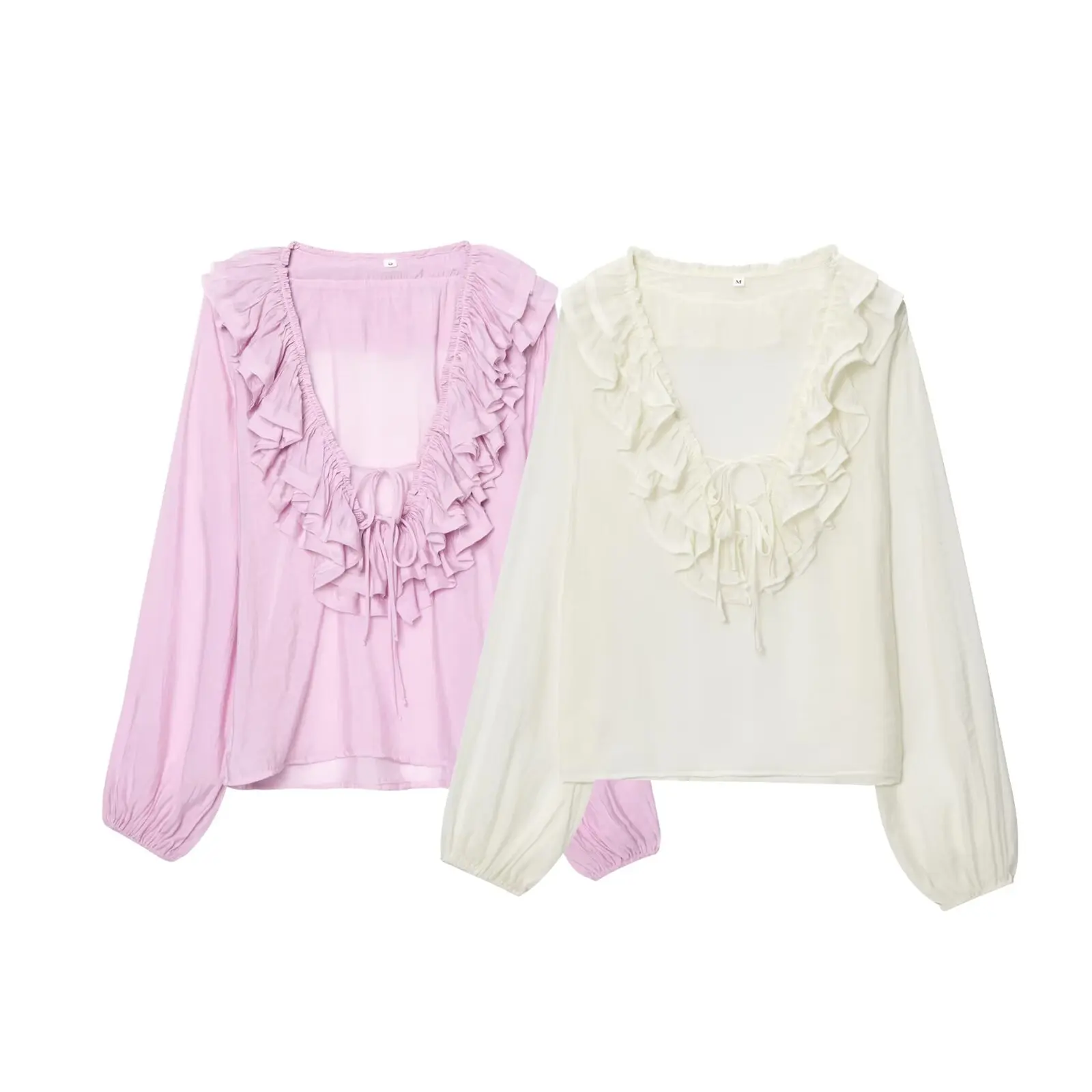 

Новая женская одежда 2025 года, модная однотонная свободная рубашка в европейском и американском стиле с v-образным вырезом и многослойным декором