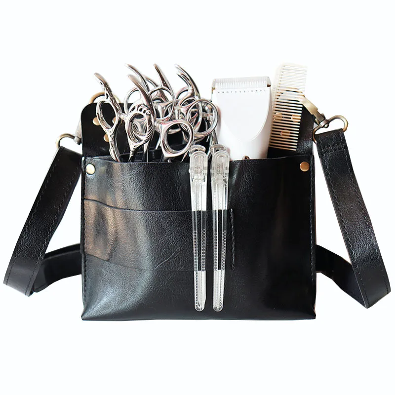 Hair Kit Hair Stylist Bag Fanny Pack Break Bag Retro Soft PU Leather Pet Grooming Scissors Bag