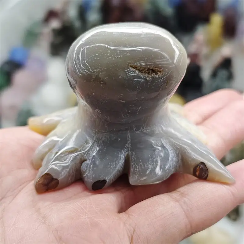 Natural Agate Octopus Carving Statue Healing Fengshui Gemstone Crafts For Children Birthday Gift 1PCS