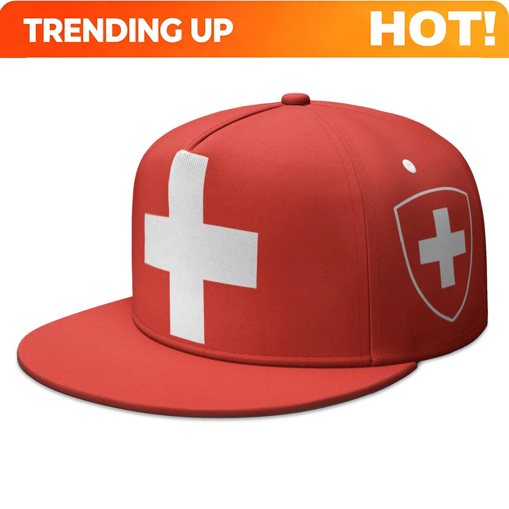 Custom Switzerland Hip-hop Hat Custom Made Name Team Logo Flat Brimmed Cap Travel German Schweiz Nation Suisse Flag Photo Headge