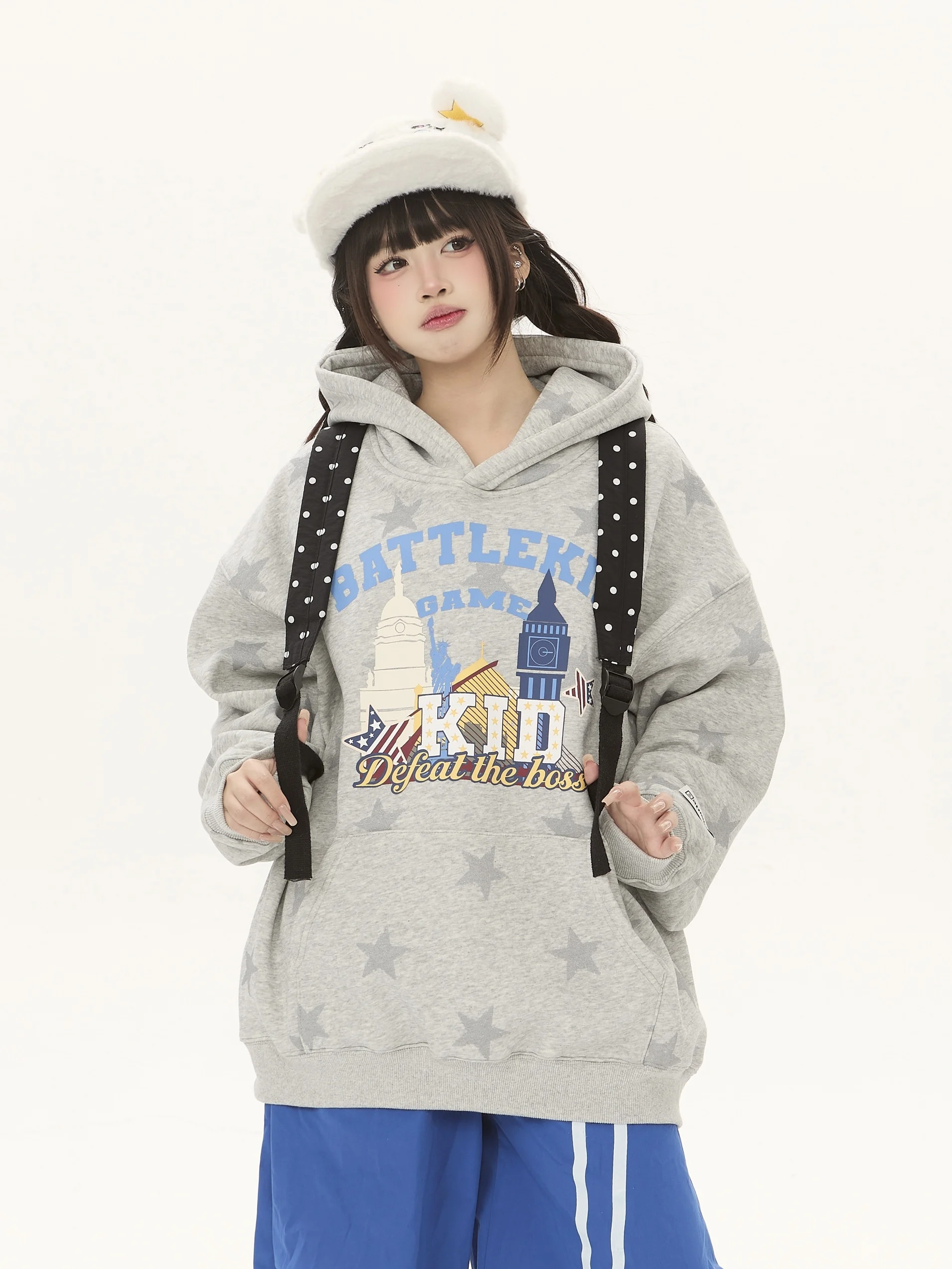 

ex American Retro Star Letter Print Hoodie Casual Loose Fit Streetwear Suitable for Men And Women