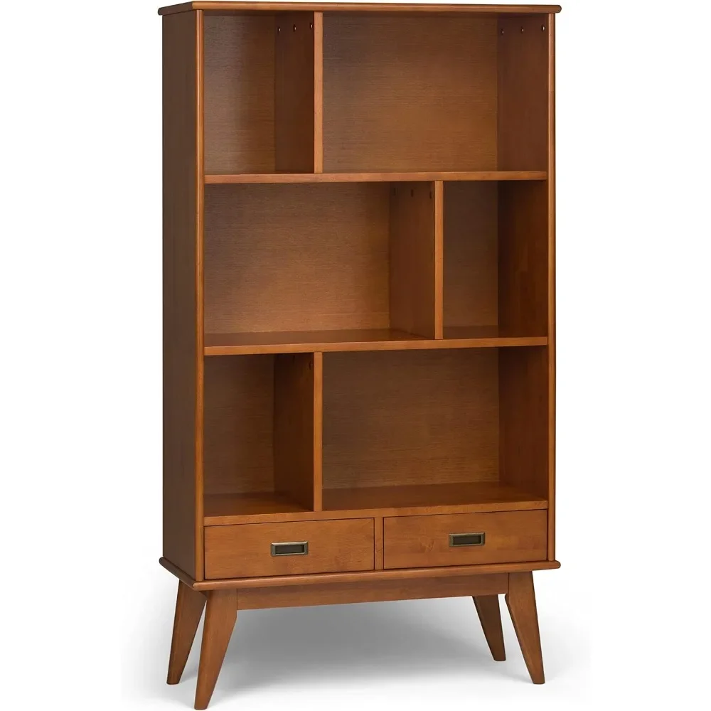 

Draper SOLID HARDWOOD 35 Inch Mid Century Modern Wide Bookcase and Storage Unit in Teak Brown, For the Living Room, Study Room