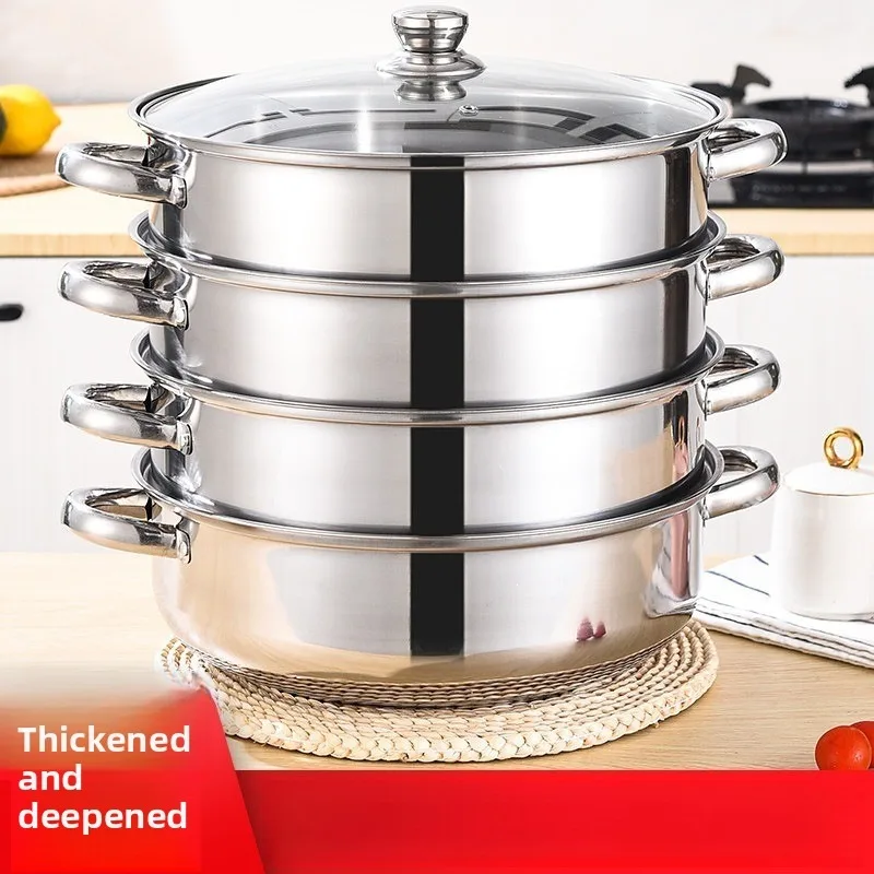 Extra Thick Stainless Steel Soup Pot Multilevel Steamer Basket Universal Induction Gas Compatible Multi Function Breakfast Pot