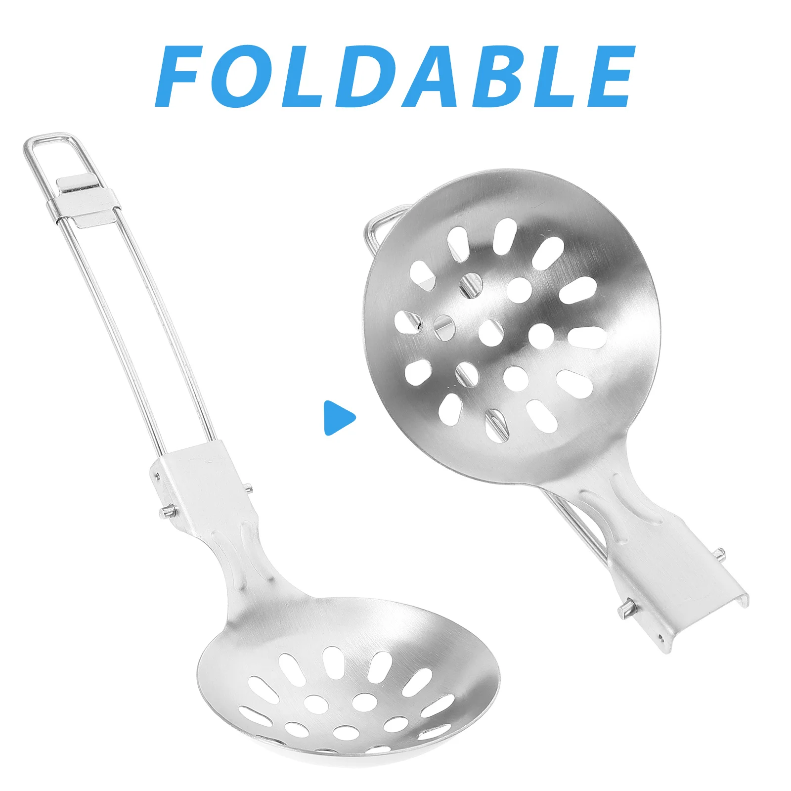 Colher dobrável com fenda, aço inoxidável, portátil, utensílio de cozinha para acampamento, fácil limpeza, design compacto para acampamento, caminhadas, pesca