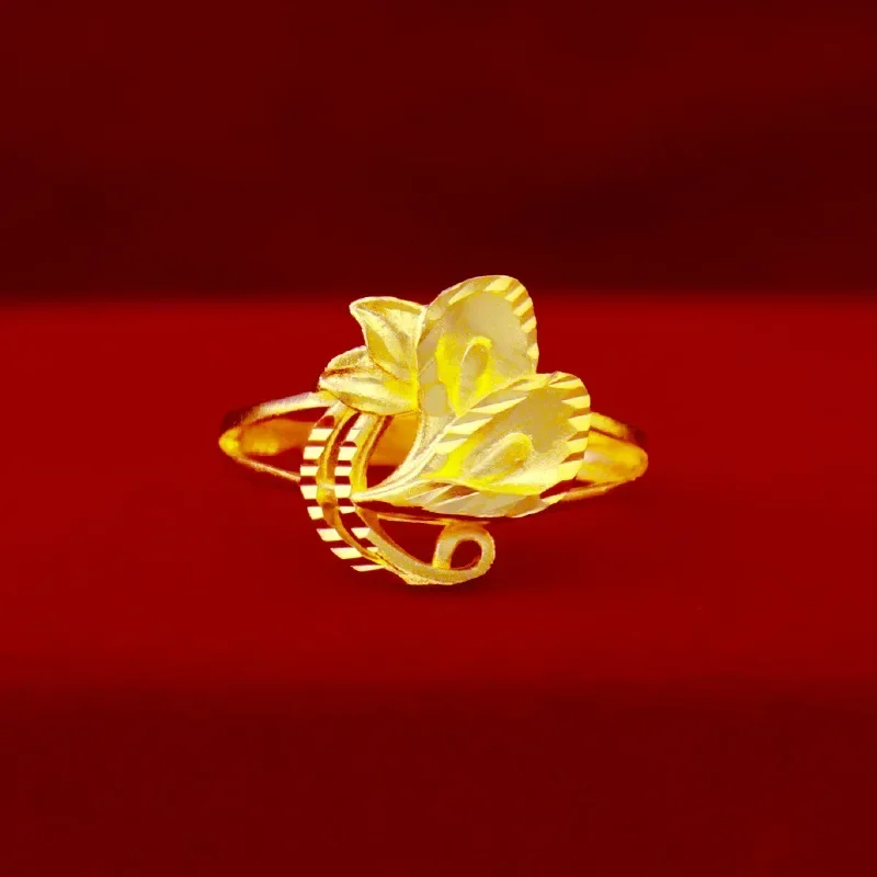 9999 Real Gold 24K Boutique Thai Gold Does Not Fade, Japanese and Korean Gold Women's Iris Flower Opening Color Retention Ring