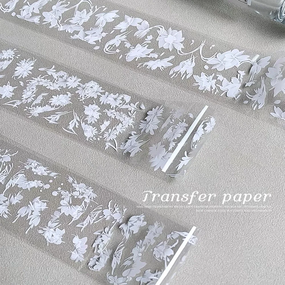 10 Rolls White  Flower Translucent Butterfly Nail Art Foil Stickers 3D Butterflies Transfer Foils Decals Japanese Senior Sticker