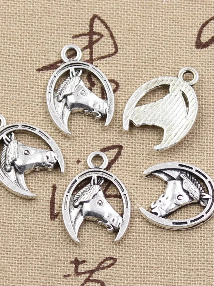 12 sztuk Charms głowa konia w miejscu takim jak Horseshoe 21x15mm Antique Making wisiorek fit, w stylu Vintage tybetański brąz srebrny kolor, ręcznie robiona biżuteria DIY — zdjęcie 2