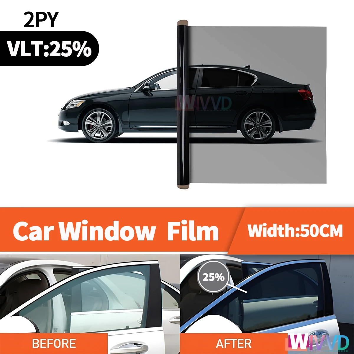 50cmx1/3m Car Window Privacy Film Vinyl Privacy Glass Film Summer