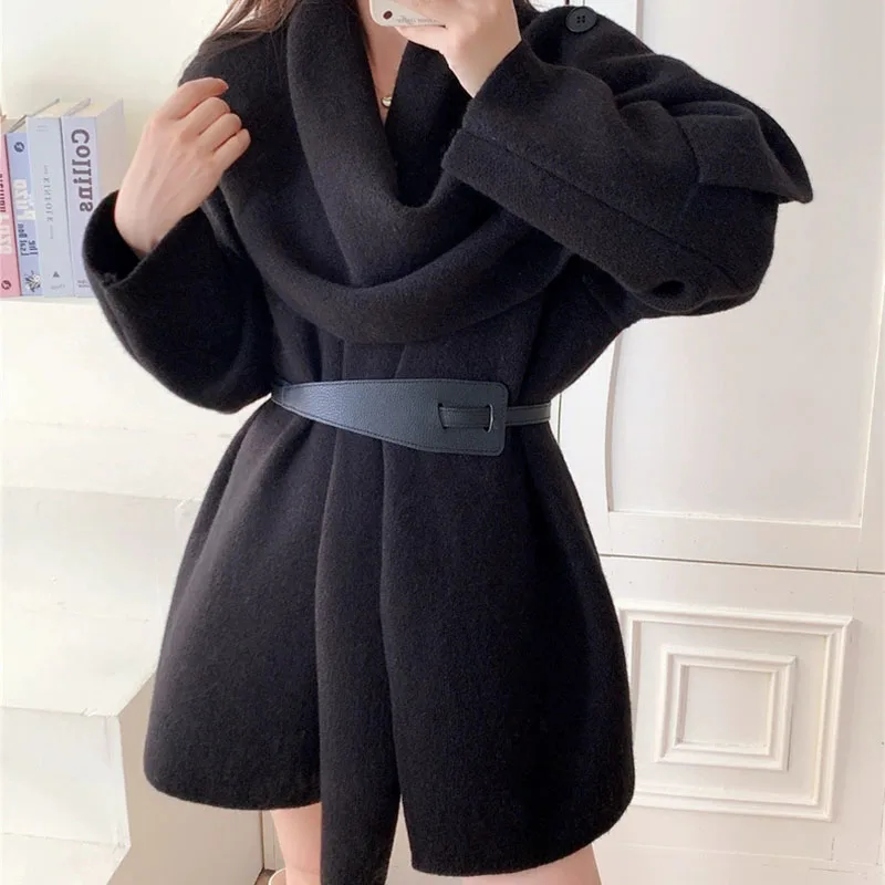 Herbst Winter Design Stil Neue Pendeln Graben Mantel Dame Casual Reine Farbe Outwear Trendy Asymmetrie Schal Kragen frauen Mantel